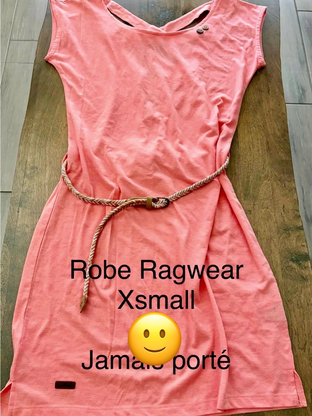 Coral Pink Casual Women's Dress with Braided Belt